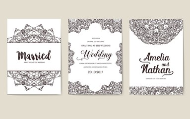 Universal flyer 3x4 with unique decoration. Invitation card for birthday, party or wedding. Traditional illustration design with typography for printing. Vertical festive postcard with invitation text