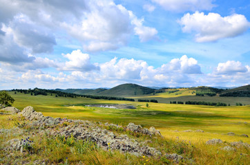 Fototapeta premium Summer tourist trip to the Ural mountains.