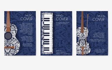 Set of musical ornament illustration concept. Art music, book, poster, abstract, ottoman motifs, element. Vector decorative ethnic greeting card or invitation design background. © chocostar