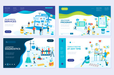 illustration of online medical support, health care, laboratory, medical services modern vector concepts. Set of web page design templates. Banners website and mobile website development