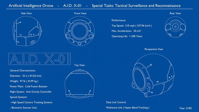 Futuristische Drohne - &Uuml;berwachung und Aufkl&auml;rung - Technisches Dokument Blaupause