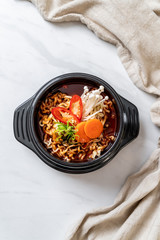 korean instant noodles in black bowl