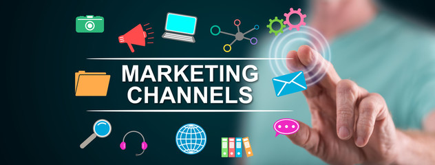 Man touching marketing channels concept