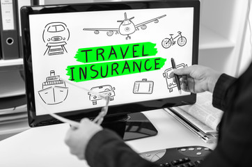 Travel insurance concept on a computer monitor
