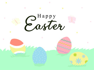 Happy Easter eggs on grass illustration