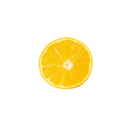Slice orange fruit on isolated white background.