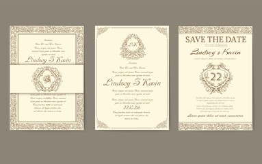 Set of flags with classic strict ornaments. Banners with design for business for print. Certificate pages for successful people. Luxurious template for decorating invitations or awards