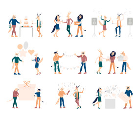 Fototapeta na wymiar Birthday party people vector concept. Character illustration flat