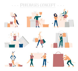 Fototapeta na wymiar shopping people vector concept. Purchase illustration flat design