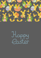 Cute Easter frame template of bunnies and eggs