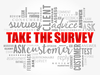 Take the Survey word cloud collage, business concept background