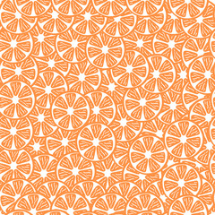 Cute summer orange seamless pattern with juicy fruits. Party texture. Vector background.