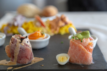 PERUVIAN CEVICHE SEBICHE, Peruvian dish, detail shot, Lima , Peru
