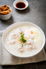 congee with minced pork in bowl