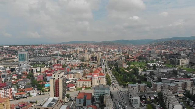 Aerial Serbia Kosovo Pristina June 2018 Sunny Day Mavic Air  Aerial video of downtown Pristina in Serbia on a beautiful sunny day.