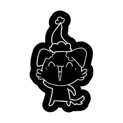 waving little dog cartoon icon of a wearing santa hat