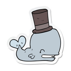 sticker of a cartoon whale wearing top hat