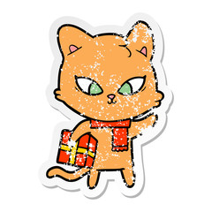 distressed sticker of a cute cartoon cat
