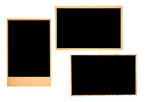 old empty photo frames, isolated photo prints, photographs with free space for pictures,