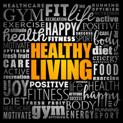 Healthy Living word cloud collage, health concept background