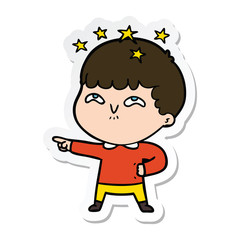 sticker of a cartoon amazed boy