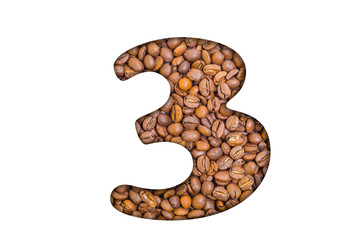 3, Number - Coffee beans background. Coffea