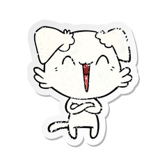 distressed sticker of a happy little dog cartoon