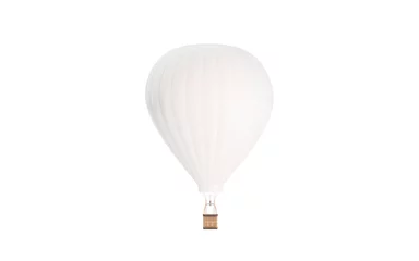 Photo sur Plexiglas Ballon Ballon blanc vierge avec maquette à air chaud, isolé, rendu 3d. Maquette de transport du ciel vide, vue de face. Dirigeable transparent avec panier et air chaud pour gabarit de voyage.