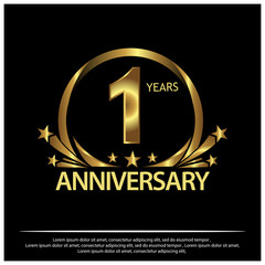 One years anniversary golden. anniversary template design for web, game ,Creative poster, booklet, leaflet, flyer, magazine, invitation card - Vector