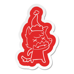 cartoon  sticker of a dead fox wearing santa hat