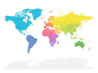 Bunte Weltkarte, die in Regionen unterteilt ist. Einfache flache Vektorillustration © pyty
