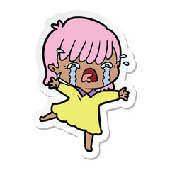 sticker of a cartoon girl crying