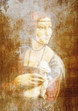 My own reproduction of painting Lady with an Ermine by Leonardo da Vinci. Graphic effect.
