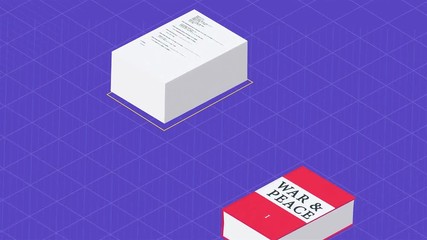 Visual comparison of the information amount in machine code and book volumes. Printing out the code of a programme takes as many sheets of paper as two books War and peace.