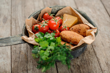 Delicious traditional georgian dish Mchadi in the metal pot