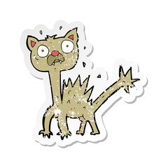 retro distressed sticker of a cartoon scared cat