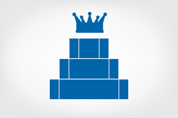 Pyramid or staircase leading up to the crown. Template infographic. Monochrome. Blue. 3 positions