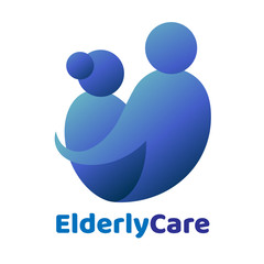 Elderly healthcare heart shaped logo. Nursing home sign.