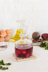 Quail eggs marinated for Easter in beet juice