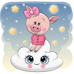 Obraz na płótnie Canvas Cute Pig a on the Cloud