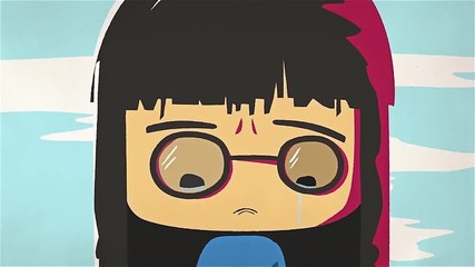 Cartoon cute girl portrait crying. Asian stressed anime girl with glasses feeling sad and crying, negative emotions concept.