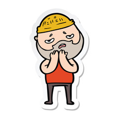 sticker of a cartoon worried man with beard