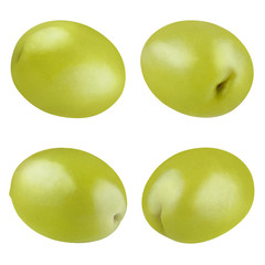 Set of delicious green olives, isolated on white background