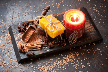 Spa concept with soap and salt