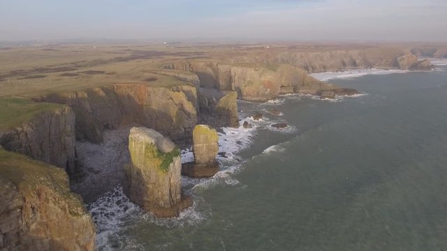 Aerial view of the Stack Rocks St Govans Headland Pembrokeshire Wales