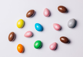 Sweet Sugary Easter Candy eggs on white backround