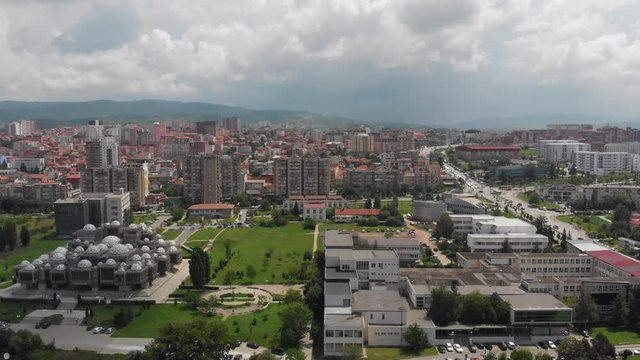 Aerial Serbia Kosovo Pristina June 2018 Sunny Day Mavic Air  Aerial video of downtown Pristina in Serbia on a beautiful sunny day.