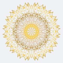 Modern Decorative Floral Mandala. Decorative Cicle Ornament. Floral Design. Vector Illustration. Can Be Used For Textile, Greeting Card, Coloring Book, Phone Case Print. Gold color