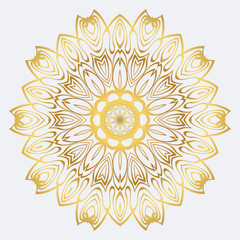 Vector Round Abstract Mandala Style Decorative Element. Hand-Drawn Vector Illustration. Can Be Used For Textile, Greeting Card, Coloring Book, Phone Case Print. Gold color