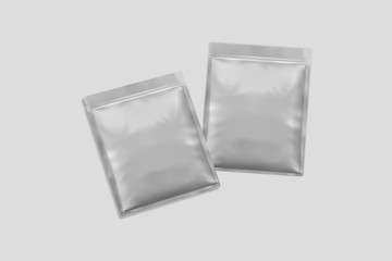 Blank Foil Food Packing Mock up isolated on soft gray background. 3D rendering.